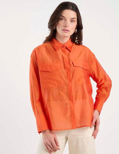Camisa de algodón manga larga para mujer