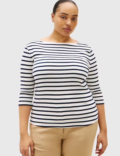 Playera manga 3/4 Tommy Hilfiger cuello ojal para mujer
