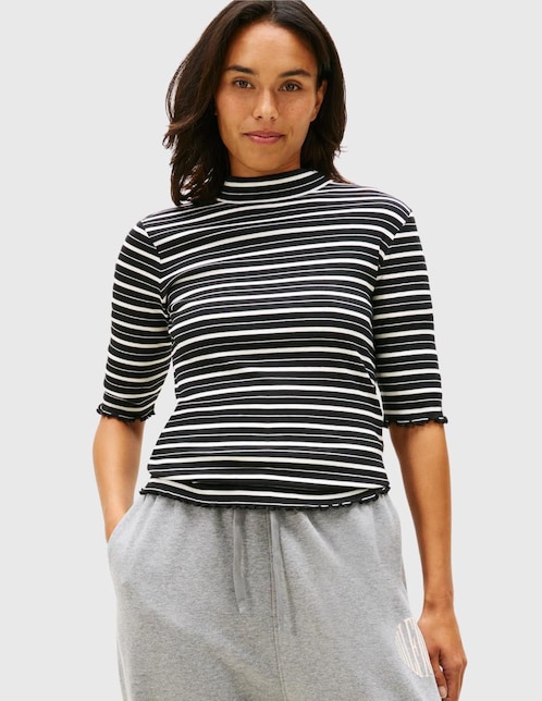 Playera manga al codo cuello redondo para mujer 1