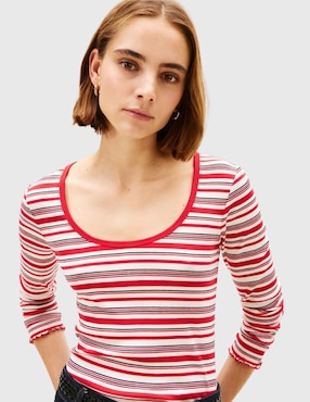 Playera manga larga Tommy Hilfiger cuello redondo para mujer