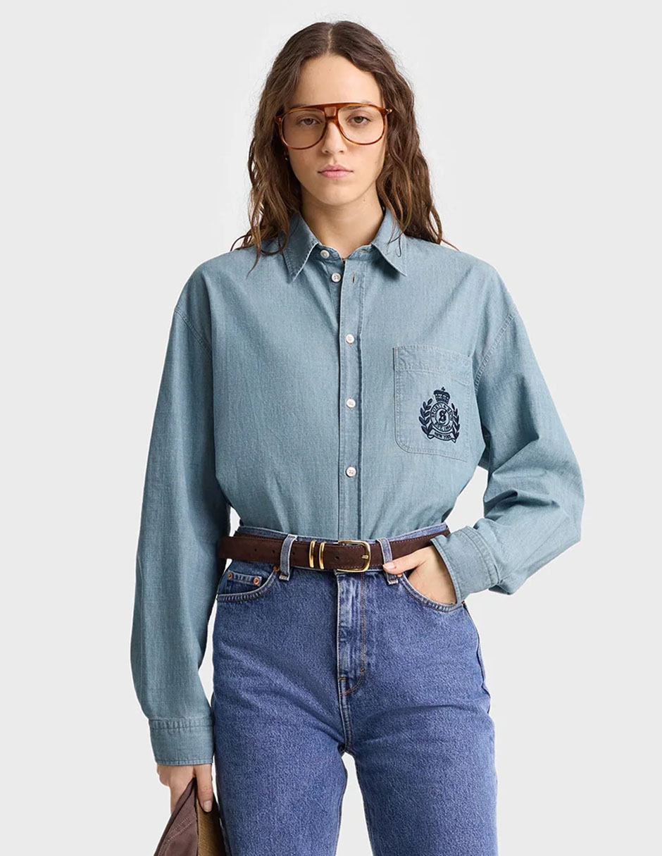 Camisa de algodón manga larga para mujer