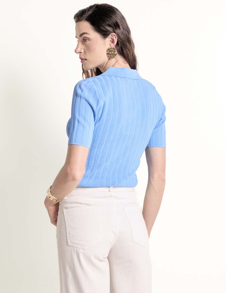 Playera manga corta cuello camisero para mujer 2