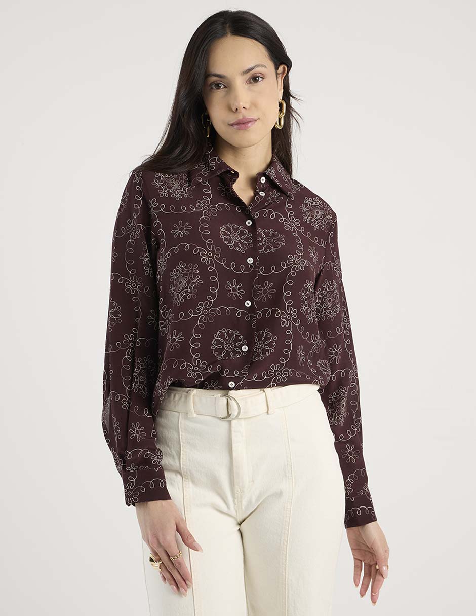 Camisa de algodón manga larga para mujer