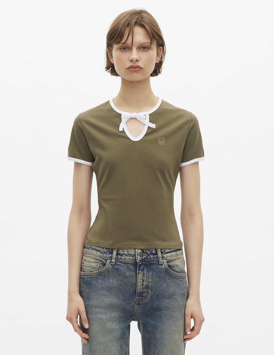 Playera manga corta The Kooples cuello con amarre para mujer