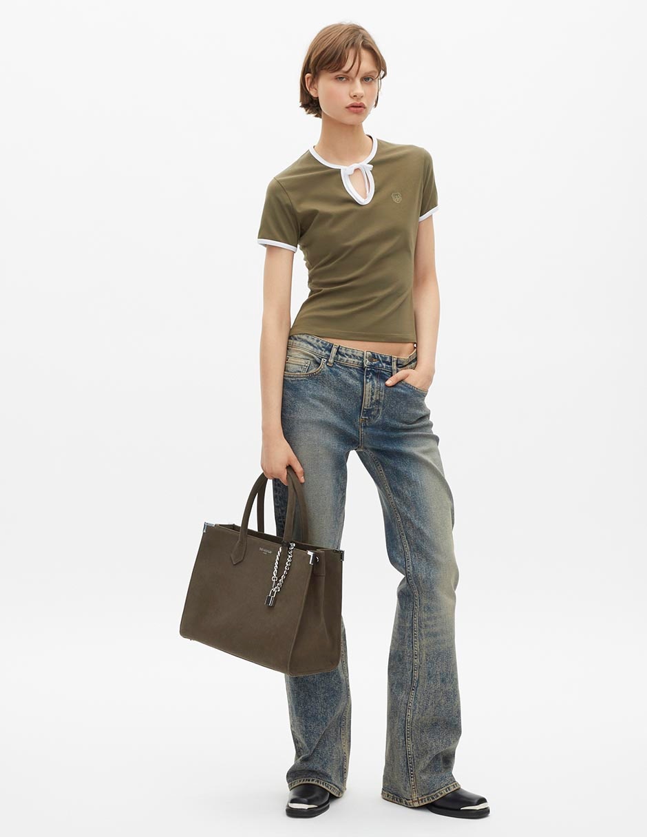 Playera manga corta The Kooples cuello con amarre para mujer 3