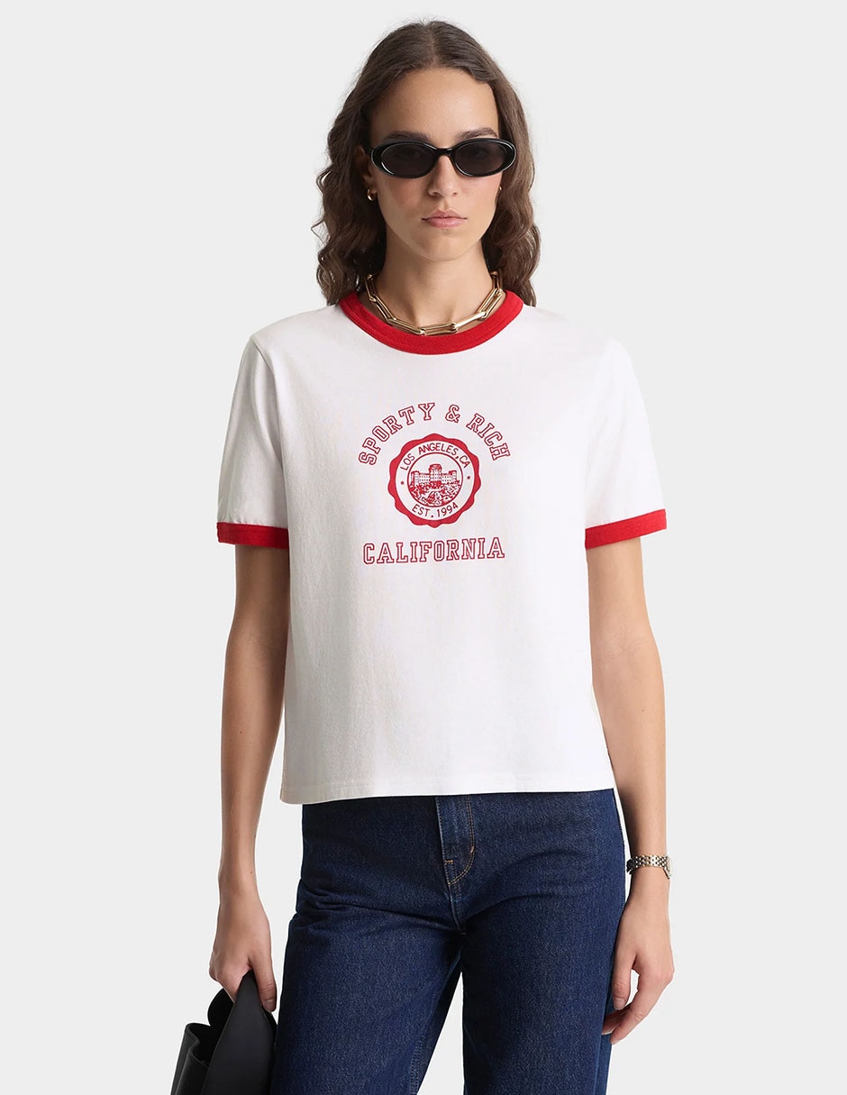Playera manga corta cuello redondo para mujer