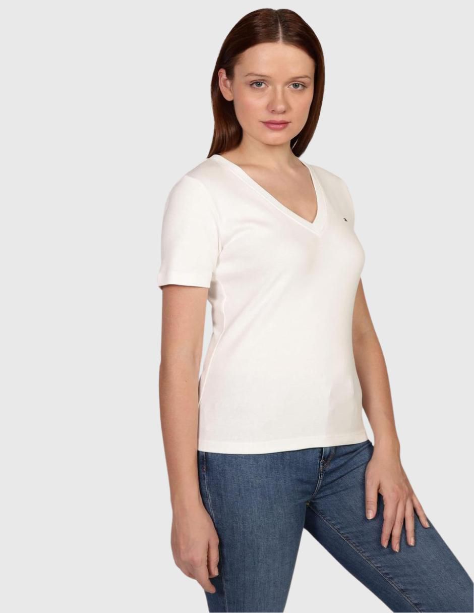 Cuello V Camiseta Basica Tommy Hilfiger Mujer Playera Manga Corta