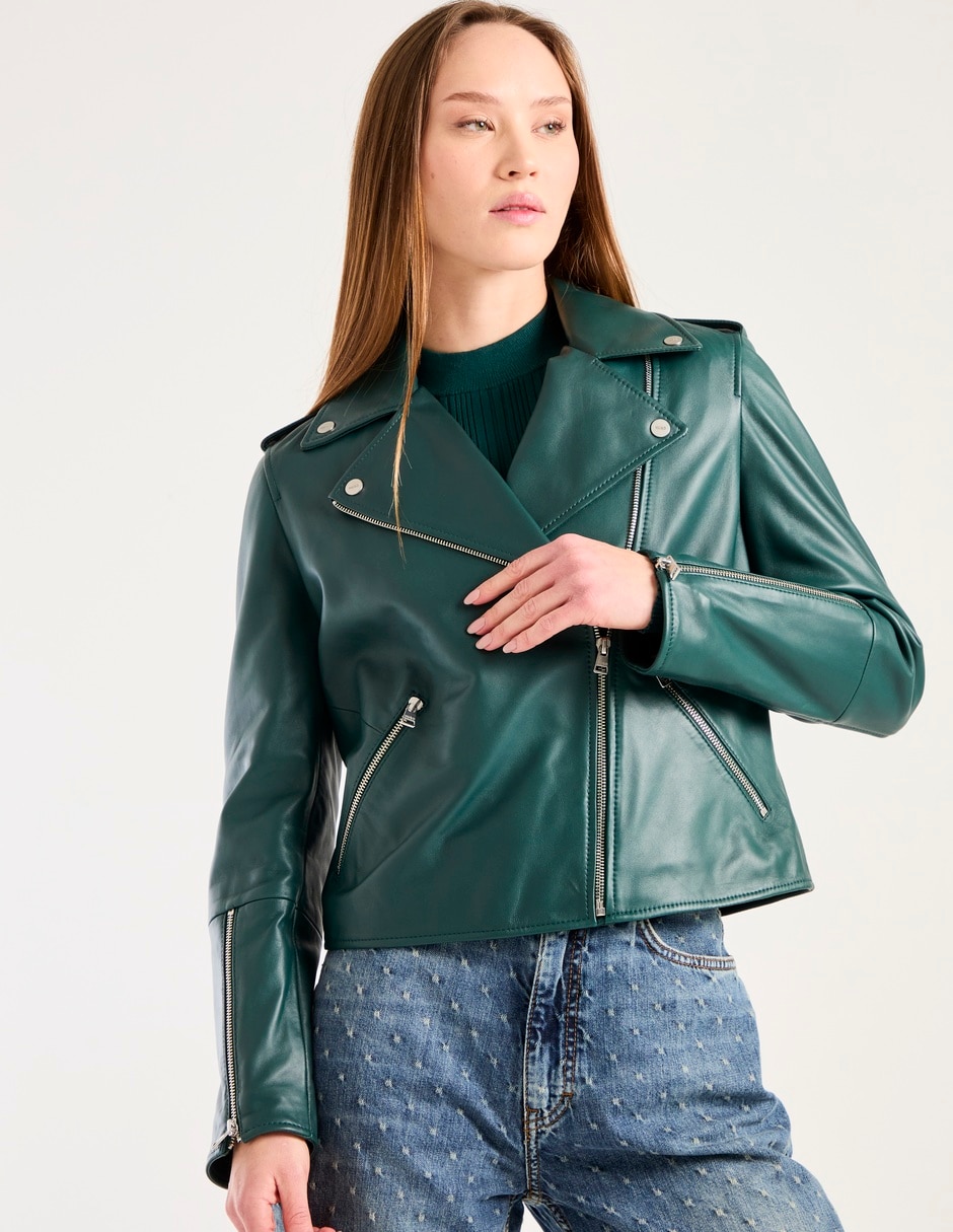 Chamarra para motociclista de piel para mujer