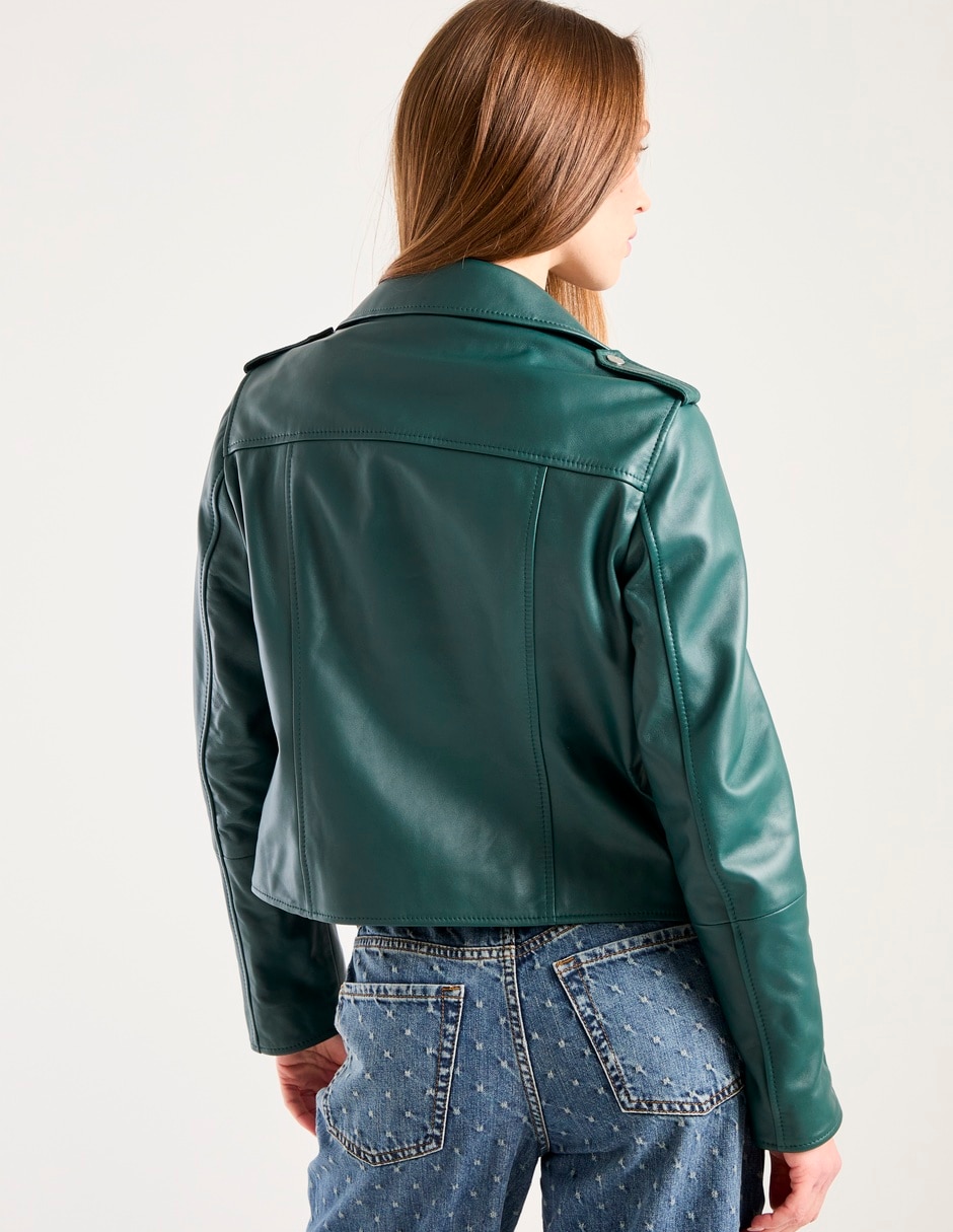 Chamarra para motociclista de piel para mujer 2