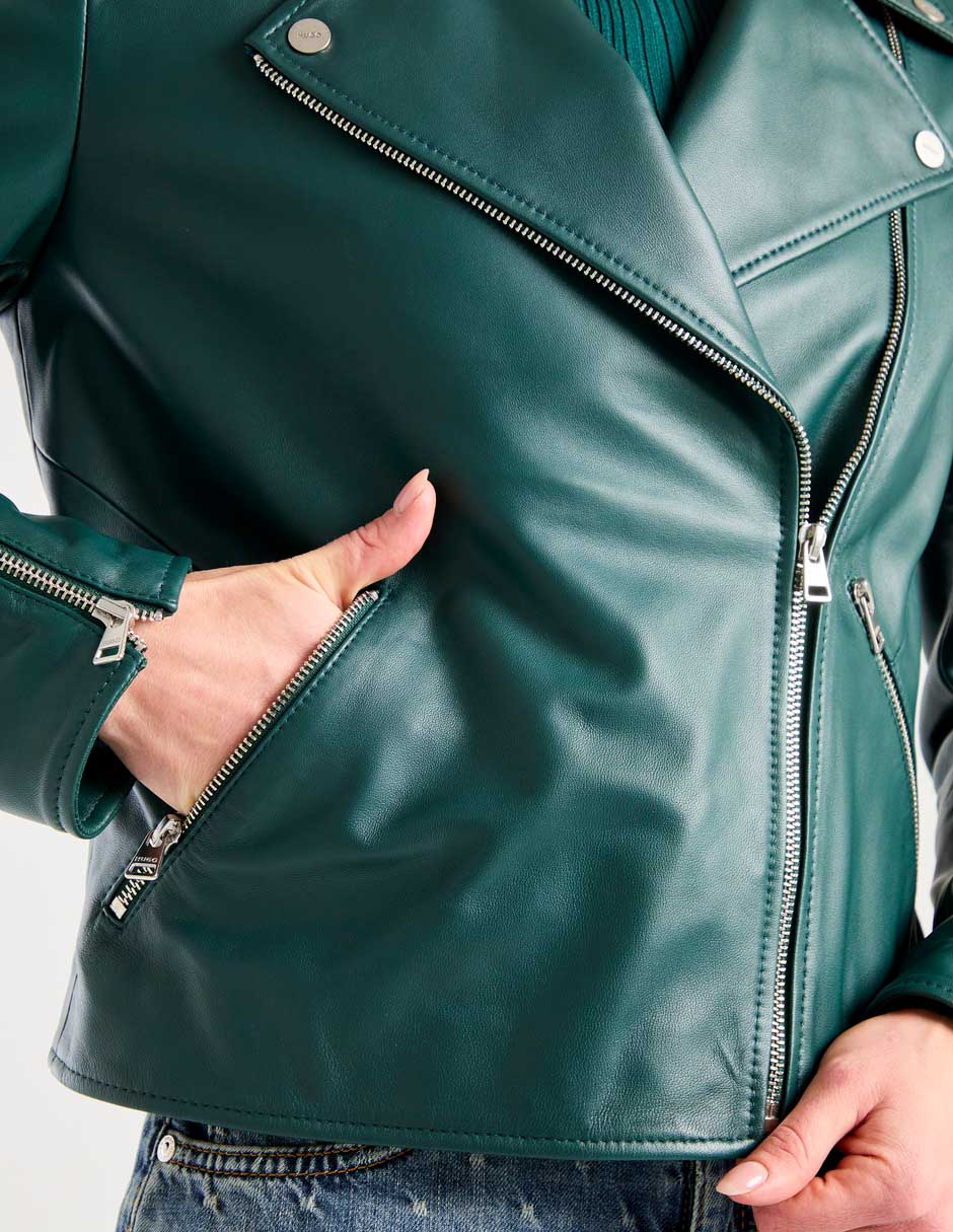 Chamarra para motociclista de piel para mujer 4