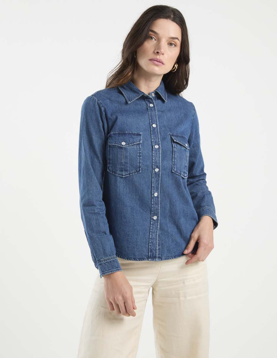 Camisa de algodón manga larga para mujer