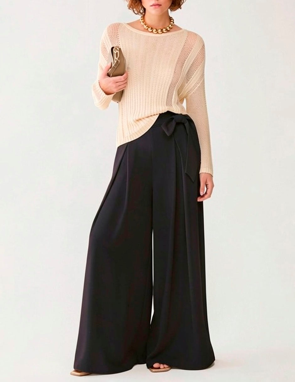 Pantalón plisado wide leg para mujer