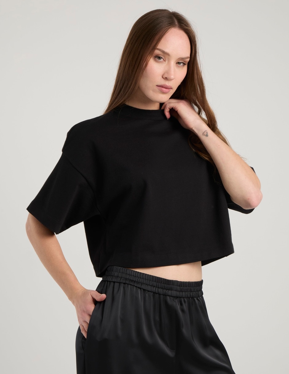 Playera manga al codo cuello redondo para mujer
