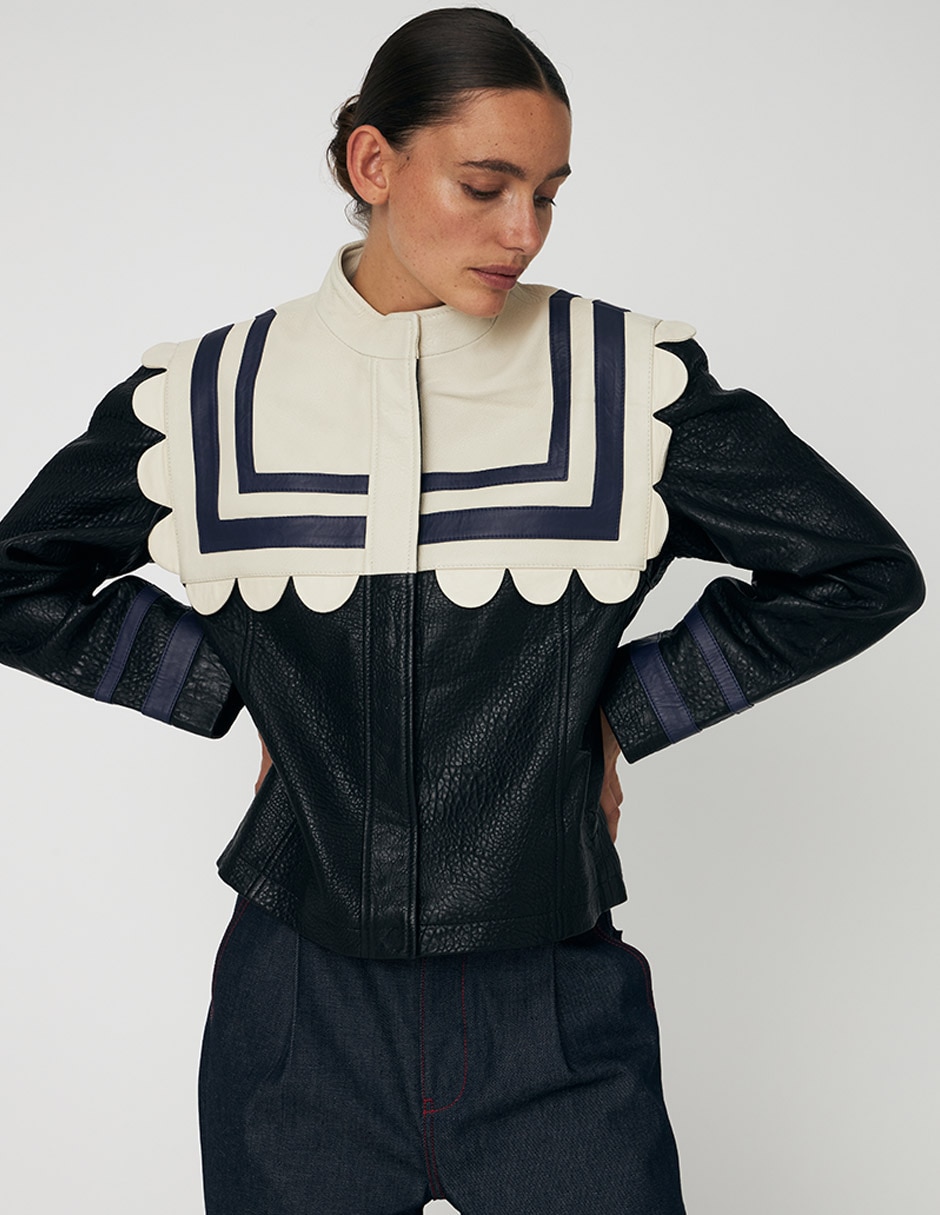 Chamarra bomber de piel para mujer