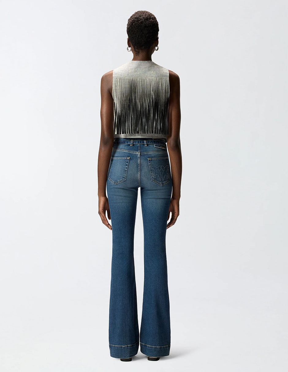 Jeans coulotte a la cintura para mujer 2