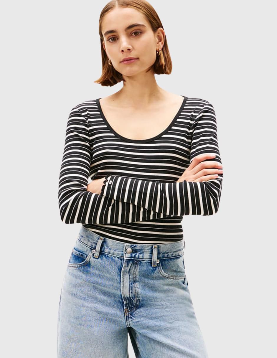 Playera manga larga cuello redondo para mujer